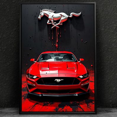 Ford Mustang Sportwagen Bunt - Auto Kunst, Wandbild Leinwand, Acrylglas, Poster v5