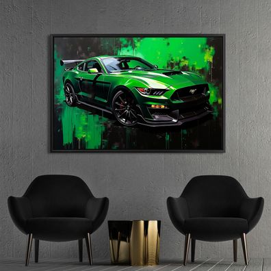 Ford Mustang Sportwagen Bunt - Auto Grün, Wandbild Leinwand, Acrylglas, Poster Deko