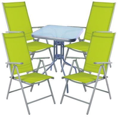 Mojawo® 5tlg. Bistrogarnitur 60x60cm Glas/Alu/Metall Silbergrau/Lime