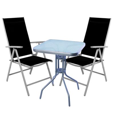 Mojawo® 3-teiliges Bistroset Bistrogarnitur Balkonset Silbergrau / Schwarz