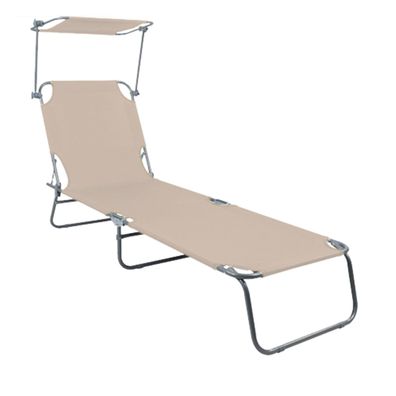 3-Bein Sonnenliege Gartenliege Beige Campingliege Sonnenschutzdach 186x55x24cm
