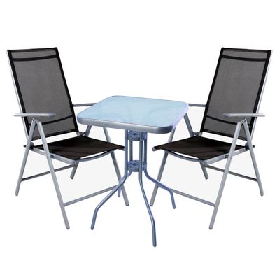 Mojawo® 3tlg. Bistrogarnitur Bistroset 60x60cm Glas/Alu/Metall Silber/Anthrazit