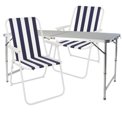 3-teiliges Campingmöbel Set Alu mit Tragegriff Camping 120x60x58/70cm blau-weiß
