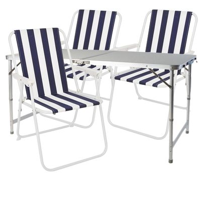 4-teiliges Campingmöbel Set Alu mit Tragegriff Camping120x60x58/70cm blau-weiß