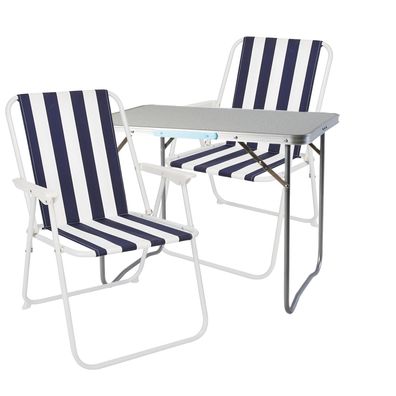 XL 3-teiliges Campingmöbel Set Alu mit Tragegriff Camping 80x60x68cm blau-weiß