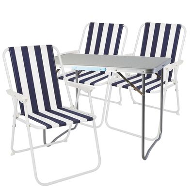 XL 4-teiliges Campingmöbel Set Alu mit Tragegriff Camping 80x60x68cm blau-weiß