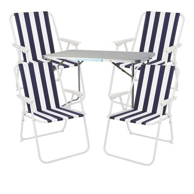 5-teiliges Campingmöbel Set Alu mit Tragegriff Camping L70xB50xH59cm blau-weiß