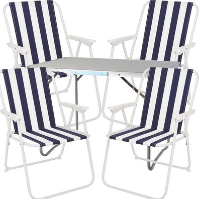 XL 5-teiliges Campingmöbel Set Alu mit Tragegriff Camping 80x60x68cm blau-weiß