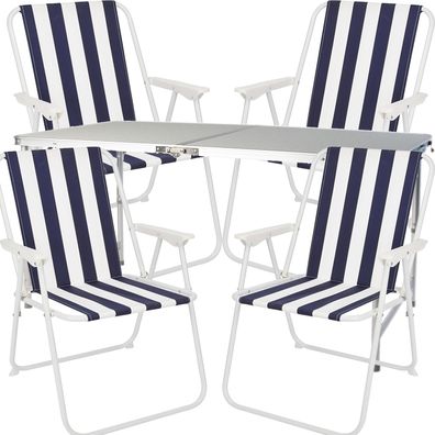 5-teiliges Campingmöbel Set Alu mit Tragegriff Camping120x60x58/70cm blau-weiß