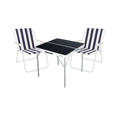 3-tlg. Campingmöbel Set blau gestreift Alu Tragegriff Camping L80xB80xH70cm