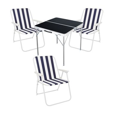 4-tlg. Campingmöbel Set blau gestreift Alu Tragegriff Camping L80xB80xH70cm