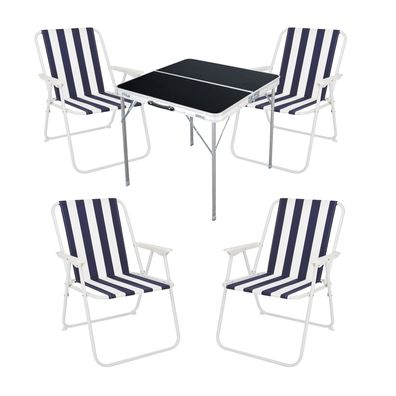 5-tlg. Campingmöbel Set blau gestreift Alu Tragegriff Camping L80xB80xH70cm