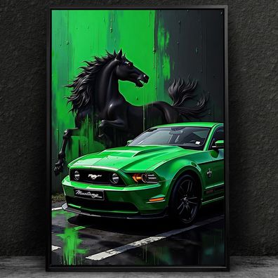Ford Mustang Sportwagen Bunt - Auto Grün, Wandbild Leinwand, Acrylglas, Poster bg9z
