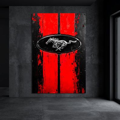Ford Mustang LOGO - Auto Rot, Wandbild Leinwand, Acrylglas, Poster