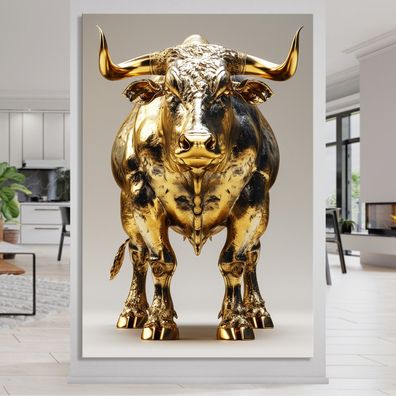 Bitcoin Stier in Gold, Forex Deko Wandbild Kunst Leinwand, Acrylglas oder Poster Nr1