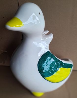 WC-Bürstengarnitur in Form eine Ente aus Keramik weiß mit Dekorbemalung
