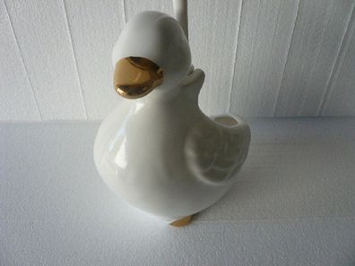 WC-Bürstengarnitur aus Keramik in Form eine Ente weiß mit goldstaffage