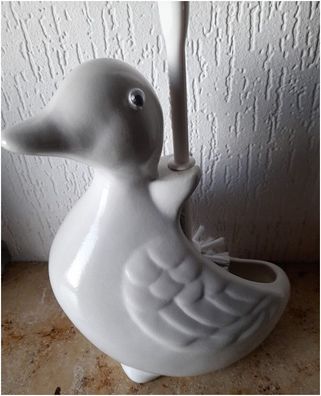 WC-Bürstengarnitur in Form eine Ente weiß mit Wackelaugen