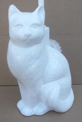 WC-Bürstengarnitur aus Keramik in Form einer Katze weiß