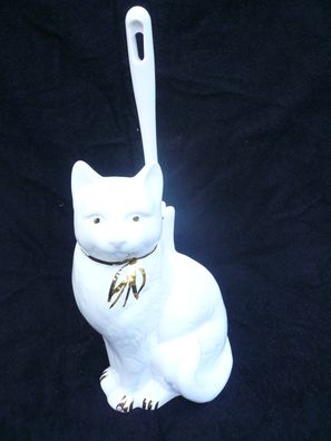 WC-Bürstengarnitur aus Keramik in Form einer Katze weiß platin