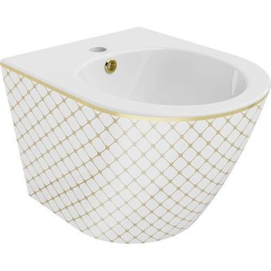 Mexen Lena wandmontiertes Bidet, Weiß/Gold Gittermuster - 35224809