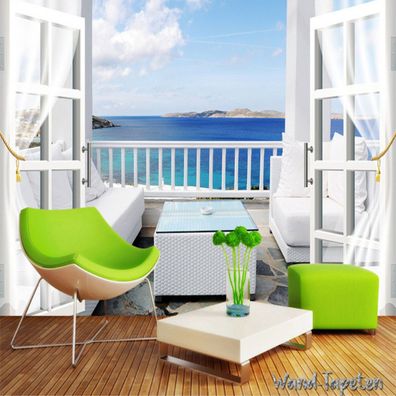 Vlies Fototapeten Wandtapeten Wandbilder 3D Meerblick Balkon 2036
