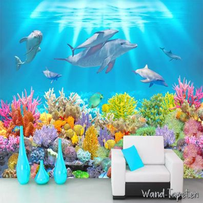 Vlies Fototapete Wandtapete Wandbilder Unterwasserwelt Delfin 8112