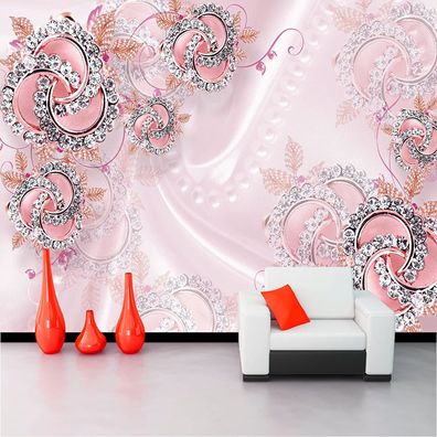 Vlies Fototapete Wandtapete Wandbilder Traum Rosa Diamant Blumen 1169