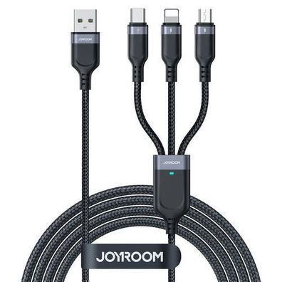 Joyroom Universalkabel 3-in-1 (0,3m) USB-A zu Lightning/USB-C/Micro USB - Schwar
