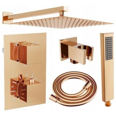 Mexen Cube Roségold Duschset mit Thermostat, 25cm
