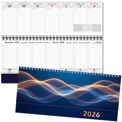 Querkalender 2026 Schreibtischkalender mit 2 Seiten pro Woche Terminkalender