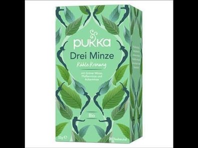 Pukka 6x Pukka Bio-Kräutertee Drei Minze, mit Grüner Minze, Pfefferminze und