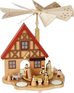 Richard Glaesser Pyramidenhaus Christi Geburt natur für Teelichte Seiffen Erzgebirge