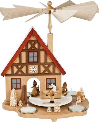 Richard Glaesser Pyramidenhaus Winterkinder natur für Teelichte Seiffen Erzgebirge