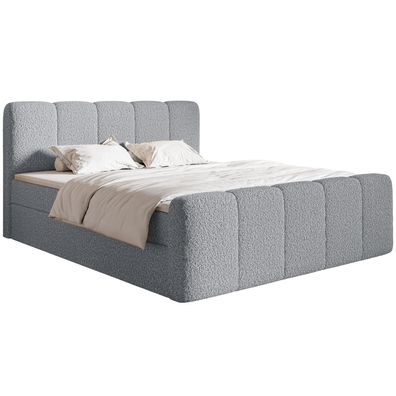 Selsey Cloudy II - Boxspringbett 200x200 cm, mit Bettkästen und Topper, Bouclé Grau