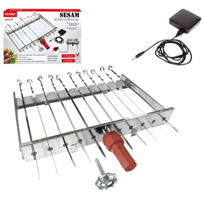 Mangal Aufsatz Spießdreher Edelstahl Sesam für 11 Spieße Motor mit USB Anschluss