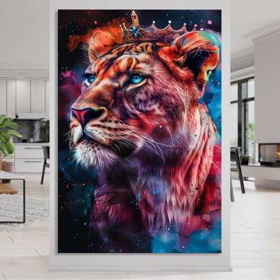 Die Löwenkönigin, Tier Wandbild Leinwand, Acrylglas oder Poster, Deko Bild Kunst