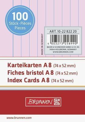 Brunnen 10-2282220 Karteikarten Karteikarton 180 g/ m² A8 quer liniert rot