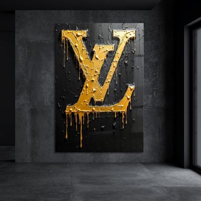 Gold LV, Luxusmarkenlogo Wandbild - Leinwand, Acrylglas oder Poster Bild Deko