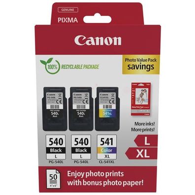 Original Canon PG-540L & CL-541XL / 5224B015 Tinten Sparset schwarz, color (3 Stück)