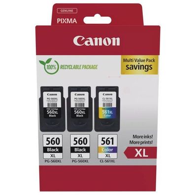 Original Canon PG-560XL & CL-561XL / 3712C009 Tinten schwarz, color (3 Stück)