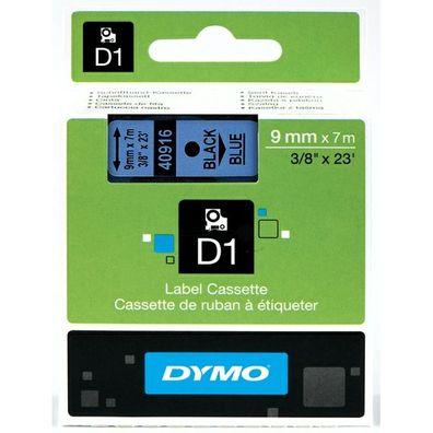 Original Dymo S0720710 / 40916 Etiketten schwarz auf blau (9mm x 7m)