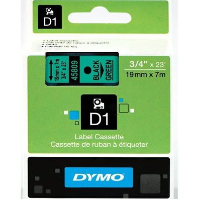 Original Dymo S0720890 / 45809 Etiketten schwarz auf grün (19mm x 7m)