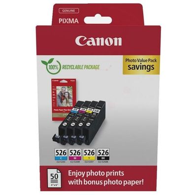 Original Canon CLI-526 / 4540B017 Tinten Sparset schwarz, cyan, magenta, gelb (4 Stüc