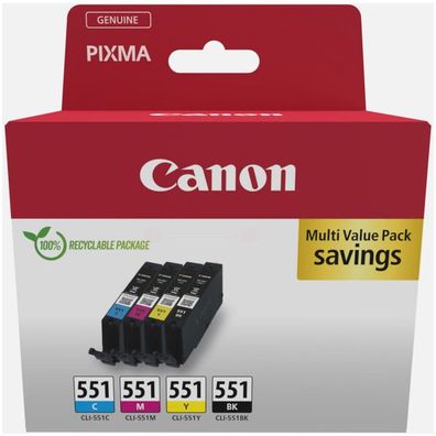 Original Canon CLI-551 / 6509B015 / 6509B016 Tinten Sparset schwarz, cyan, magenta, g
