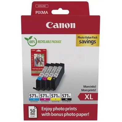 Original Canon CLI-571XL / 0332C006 Tinten Sparset schwarz, cyan, magenta, gelb (4 St