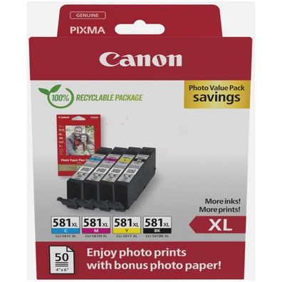 Original Canon CLI-581XL / 2052C006 Tinten Sparset schwarz, cyan, magenta, gelb (4 St