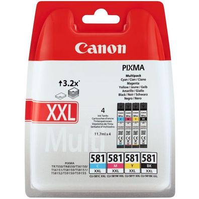 Original Canon CLI-581XXL / 1998C007 / 1998C006 Tinten Sparset schwarz, cyan, magenta