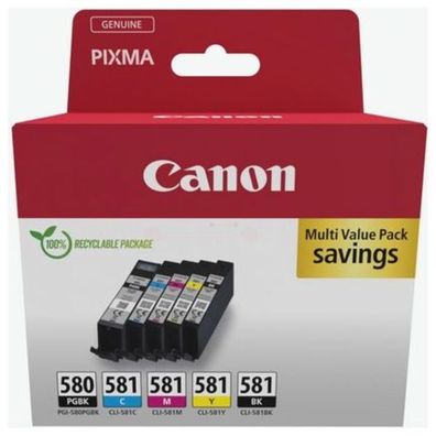 Original Canon PGI-580 CLI-581 / 2078C007 / 2078C008 Tinten Sparset schwarz, cyan, ma