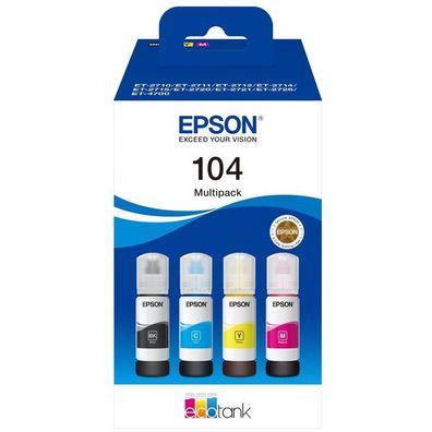 Original Epson 104 / T00P6 / C13T00P640 Tinten Sparset schwarz, cyan, magenta, gelb (